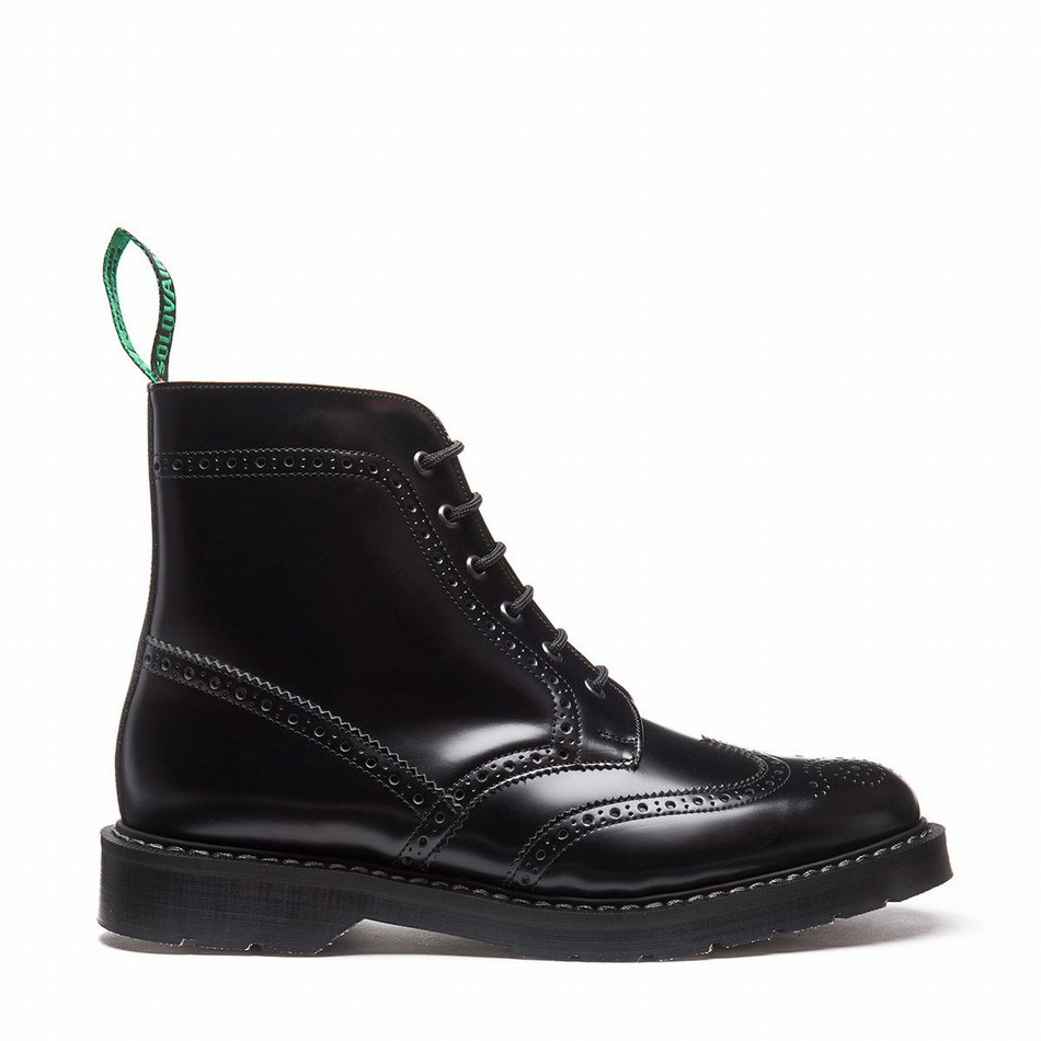 Solovair Hi-Shine 6 Eye Donna Stivali Brogue Nere | S6-019-BK-G-030