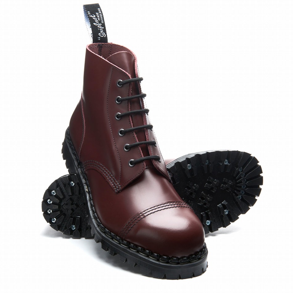 Solovair Hi-Shine 6 Eye Steel Toe Capped Uomo Stivali Derby Rosse | GF6-1710-OX-030