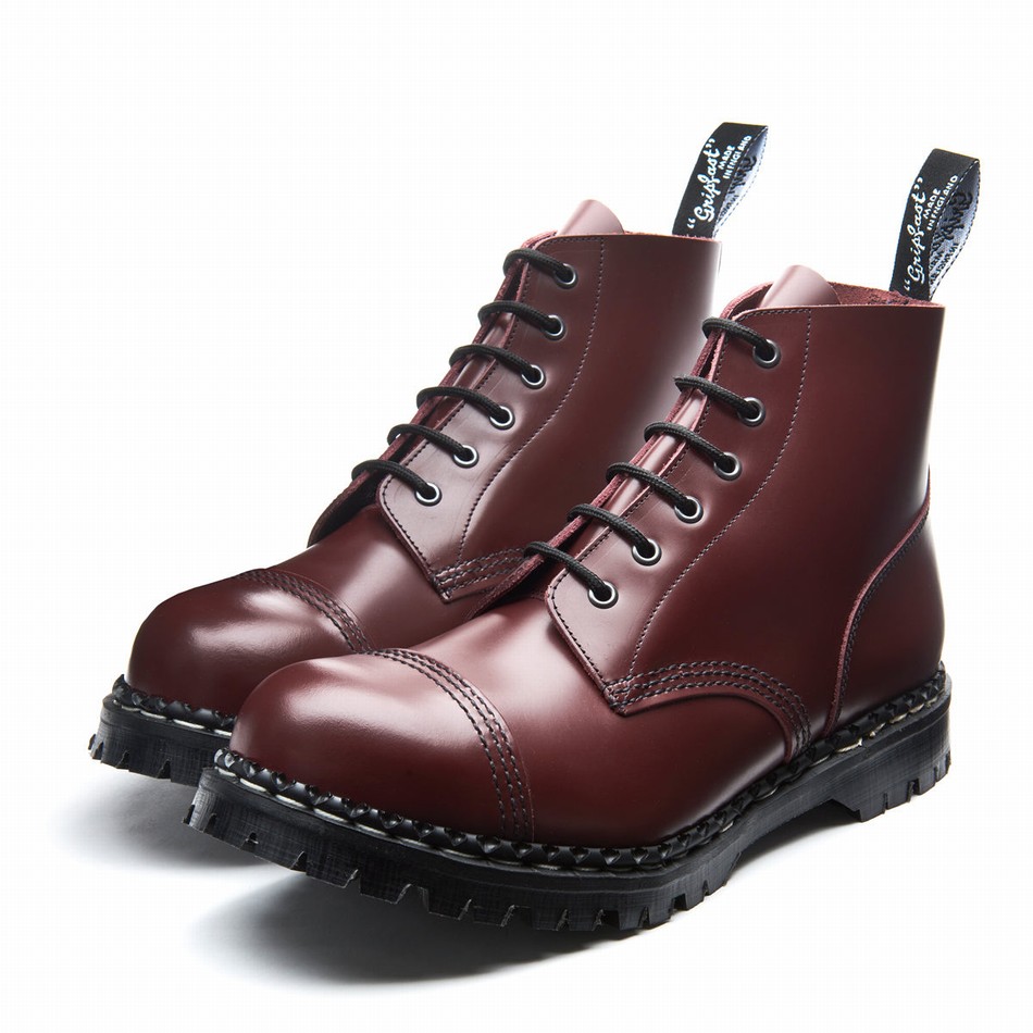Solovair Hi-Shine 6 Eye Steel Toe Capped Uomo Stivali Derby Rosse | GF6-1710-OX-030