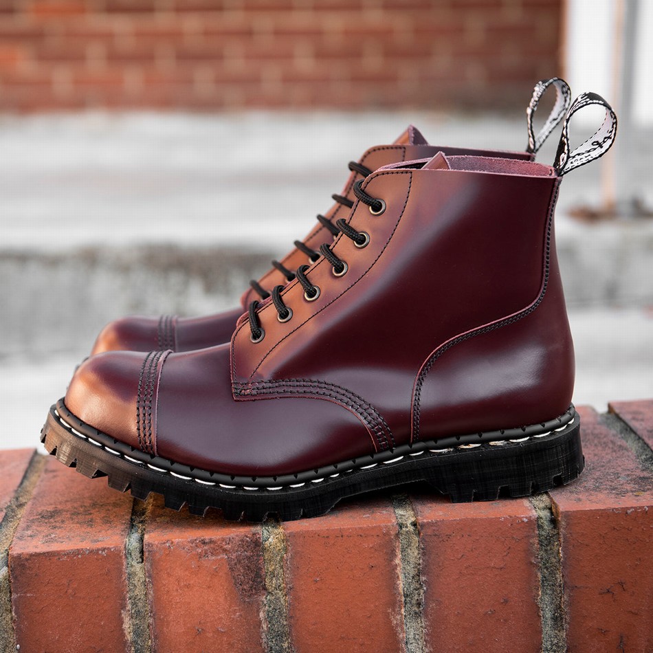 Solovair Hi-Shine 6 Eye Steel Toe Capped Uomo Stivali Derby Rosse | GF6-1710-OX-030