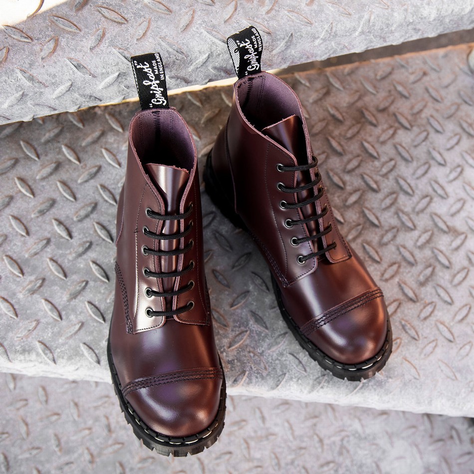Solovair Hi-Shine 6 Eye Steel Toe Capped Uomo Stivali Derby Rosse | GF6-1710-OX-030