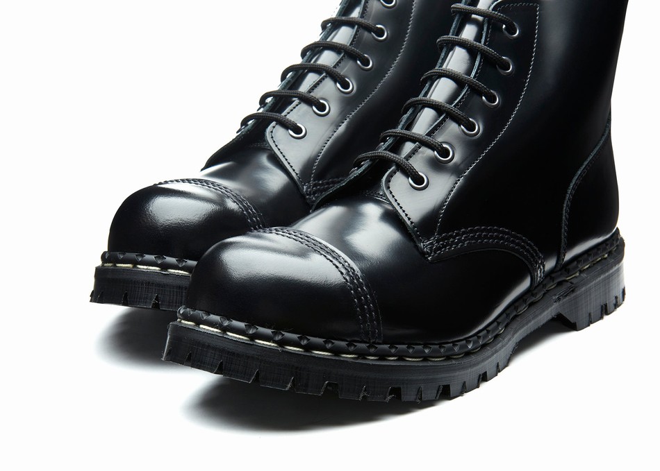 Solovair Hi-Shine 6 Eye Steel Toe Capped Uomo Stivali Derby Nere | GF6-1710-BK-030