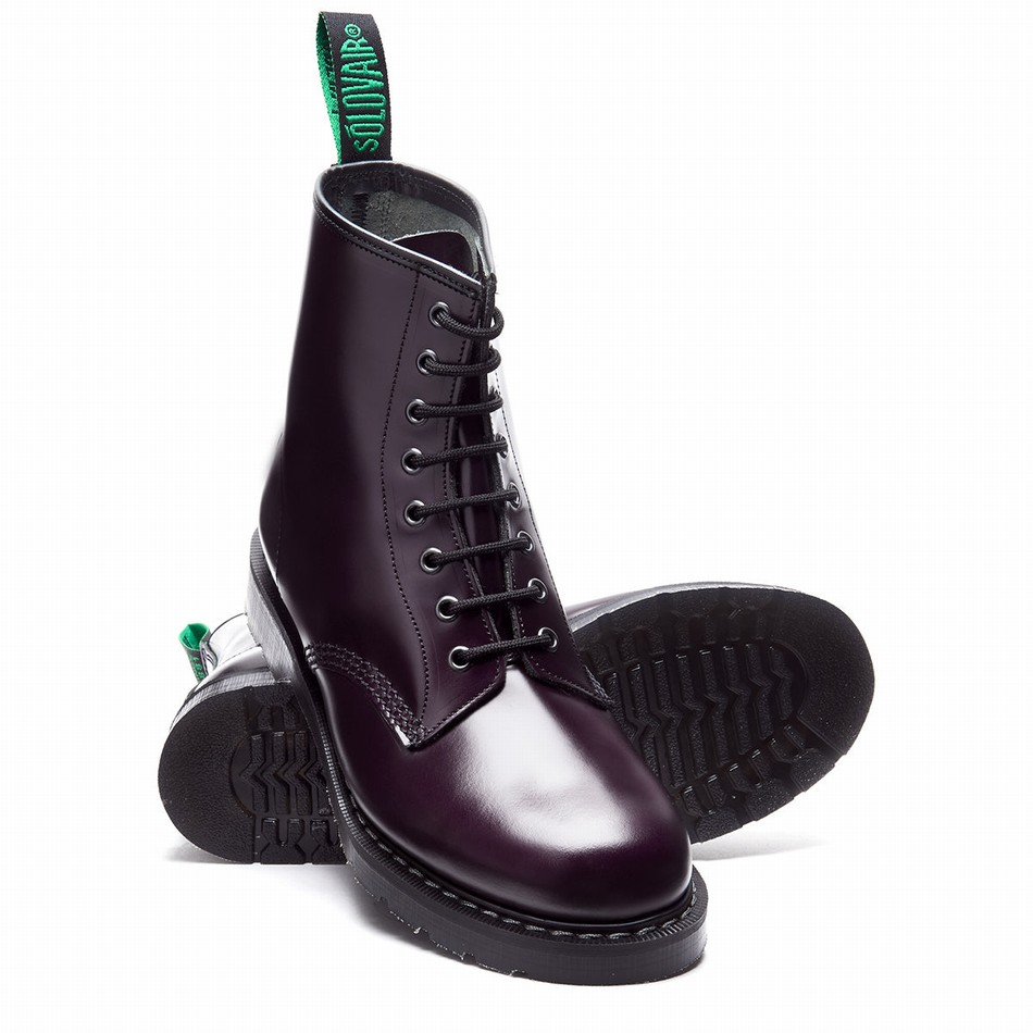 Solovair Hi-Shine 8 Eye Donna Stivali Derby Viola | S8-551-PUR-G-030