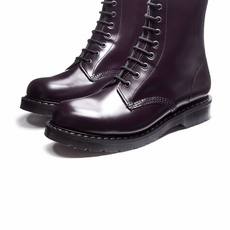 Solovair Hi-Shine 8 Eye Donna Stivali Derby Viola | S8-551-PUR-G-030