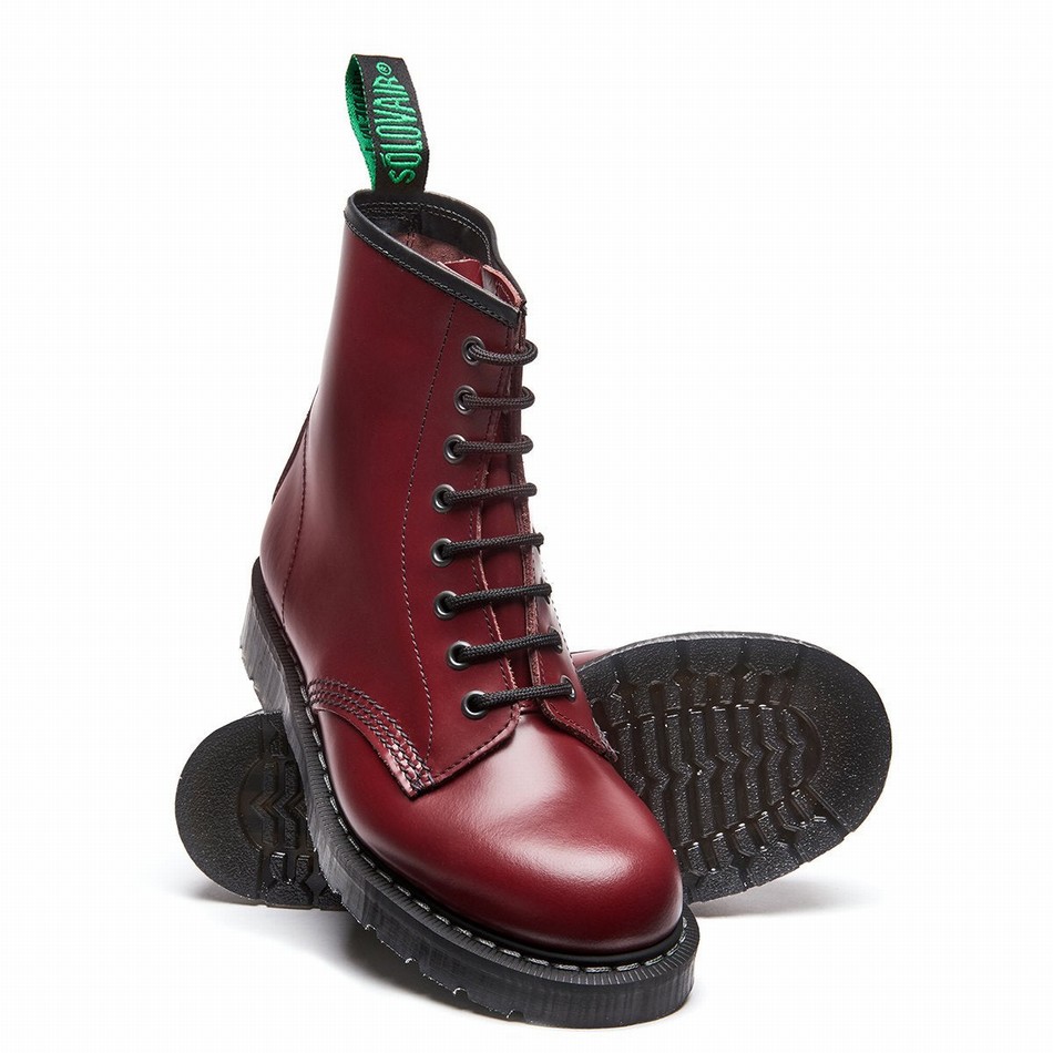Solovair Hi-Shine 8 Eye Donna Stivali Derby Rosse | S8-551-CR-G-030