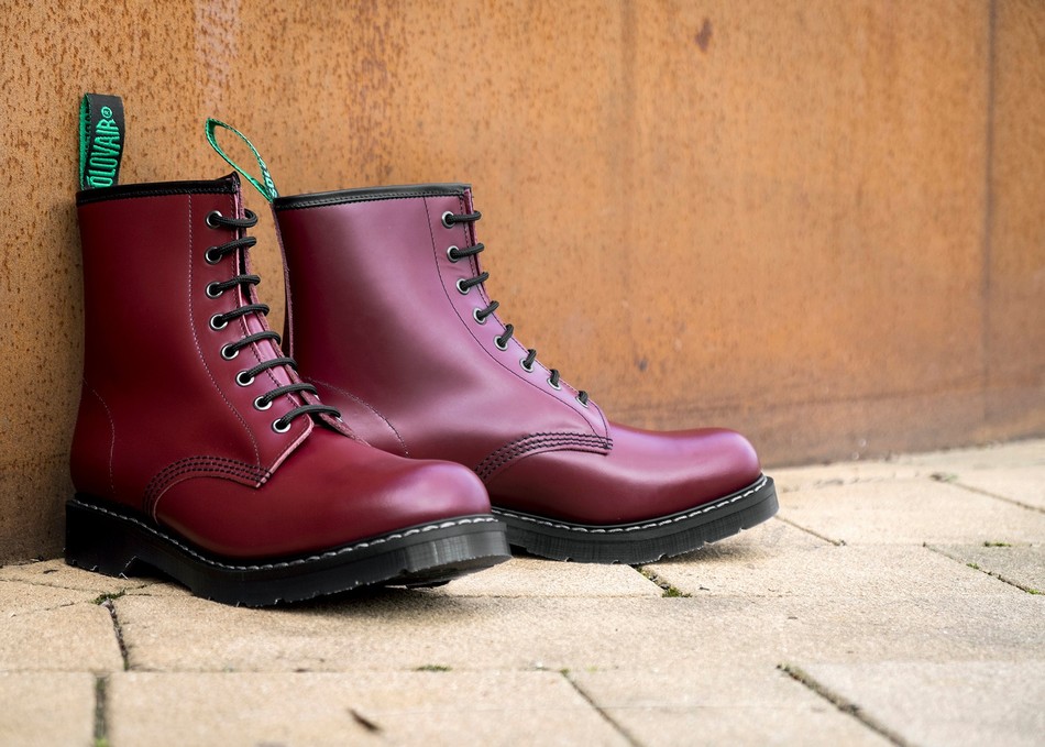 Solovair Hi-Shine 8 Eye Donna Stivali Derby Rosse | S8-551-CR-G-030