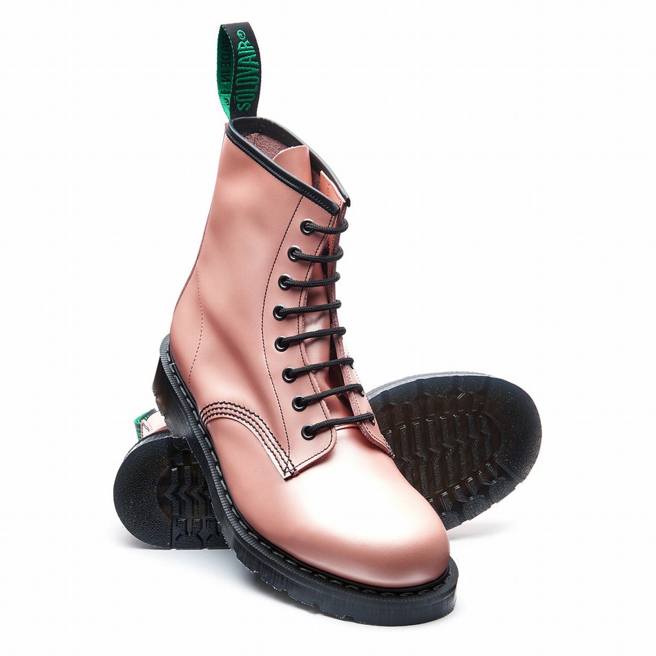 Solovair Hi-Shine 8 Eye Donna Stivali Derby Rosa | S8-551-PK-IR-G-035