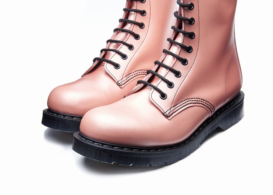 Solovair Hi-Shine 8 Eye Donna Stivali Derby Rosa | S8-551-PK-IR-G-035