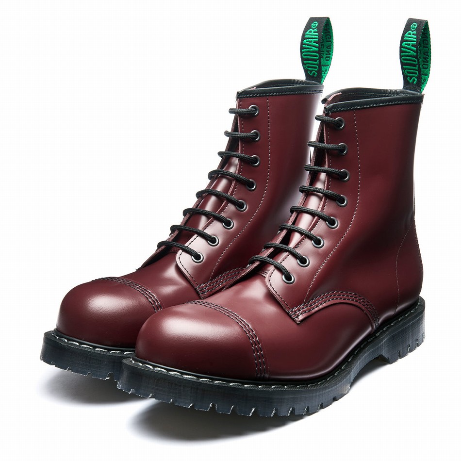 Solovair Hi-Shine 8 Eye Steel Toe Uomo Stivali Derby Rosse | SC8-1550-CR-G-065
