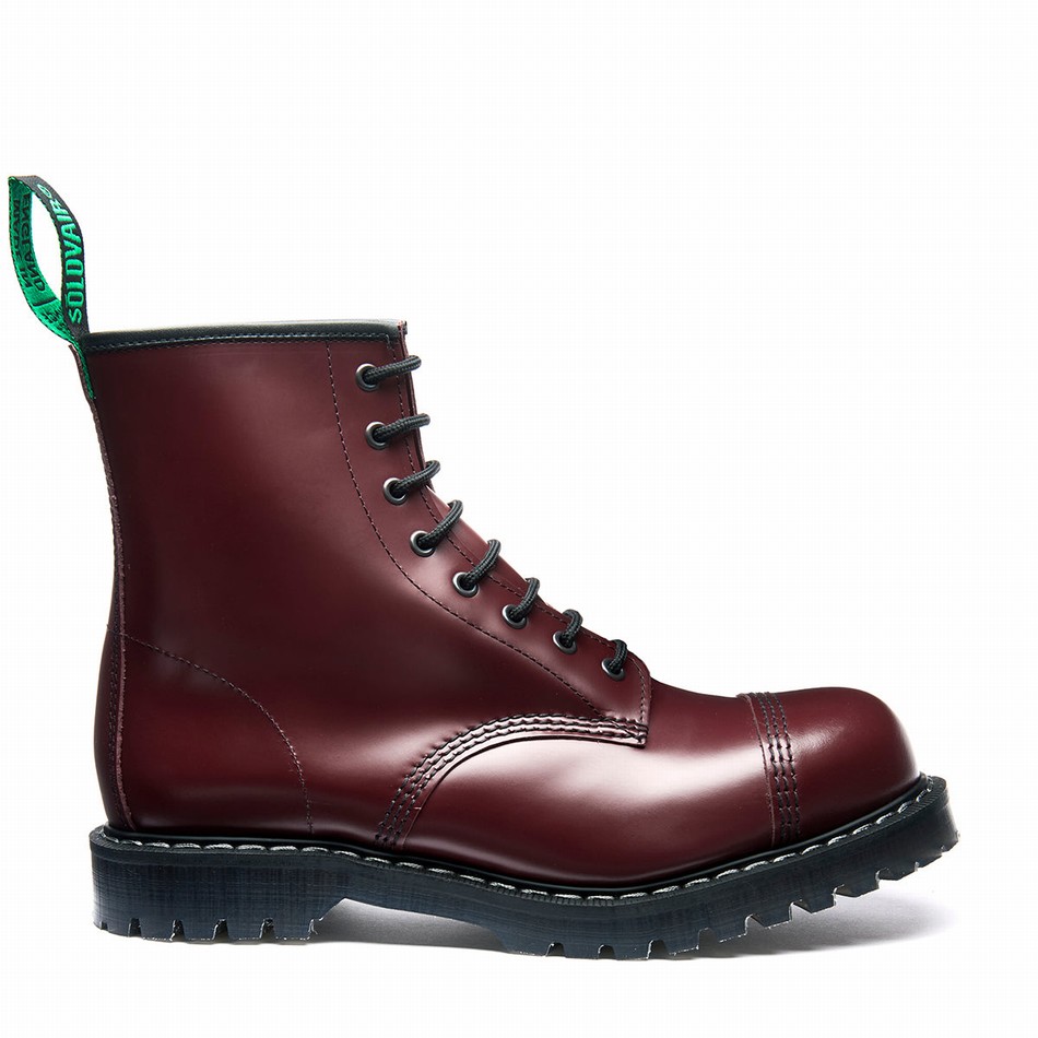 Solovair Hi-Shine 8 Eye Steel Toe Uomo Stivali Derby Rosse | SC8-1550-CR-G-065