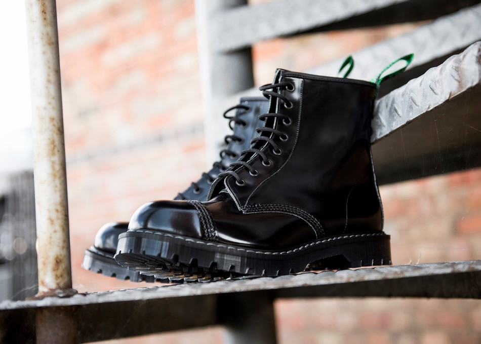 Solovair Hi-Shine 8 Eye Steel Toe Uomo Stivali Derby Nere | SC8-1550-BK-G-070