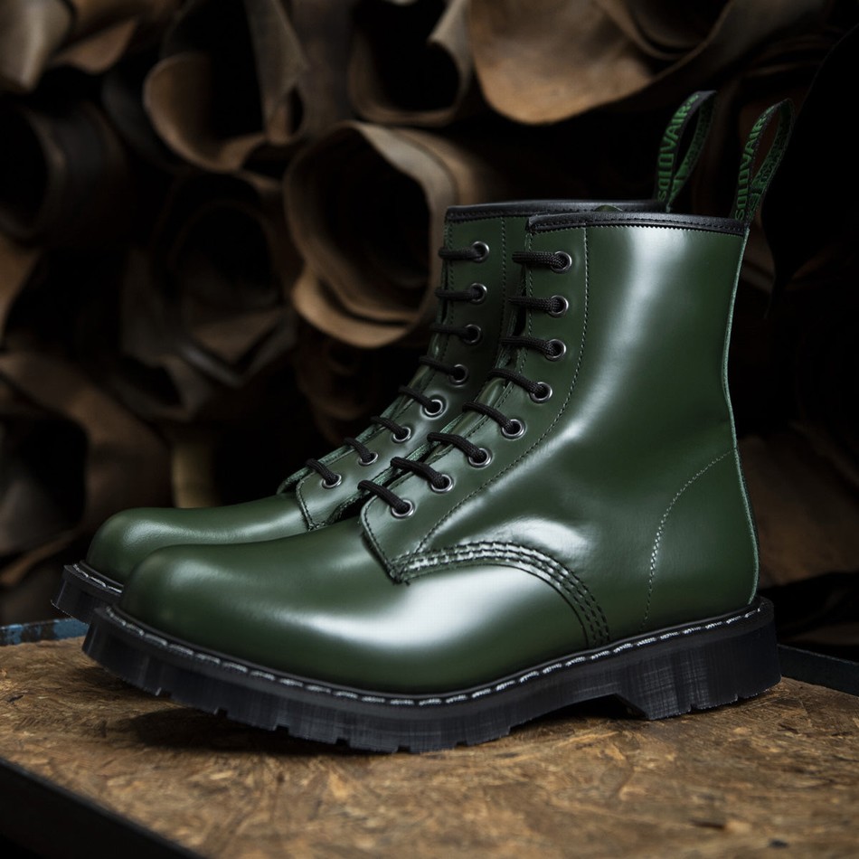 Solovair Hi-Shine 8 Eye Uomo Stivali Derby Verdi | S8-551-GN-G-030