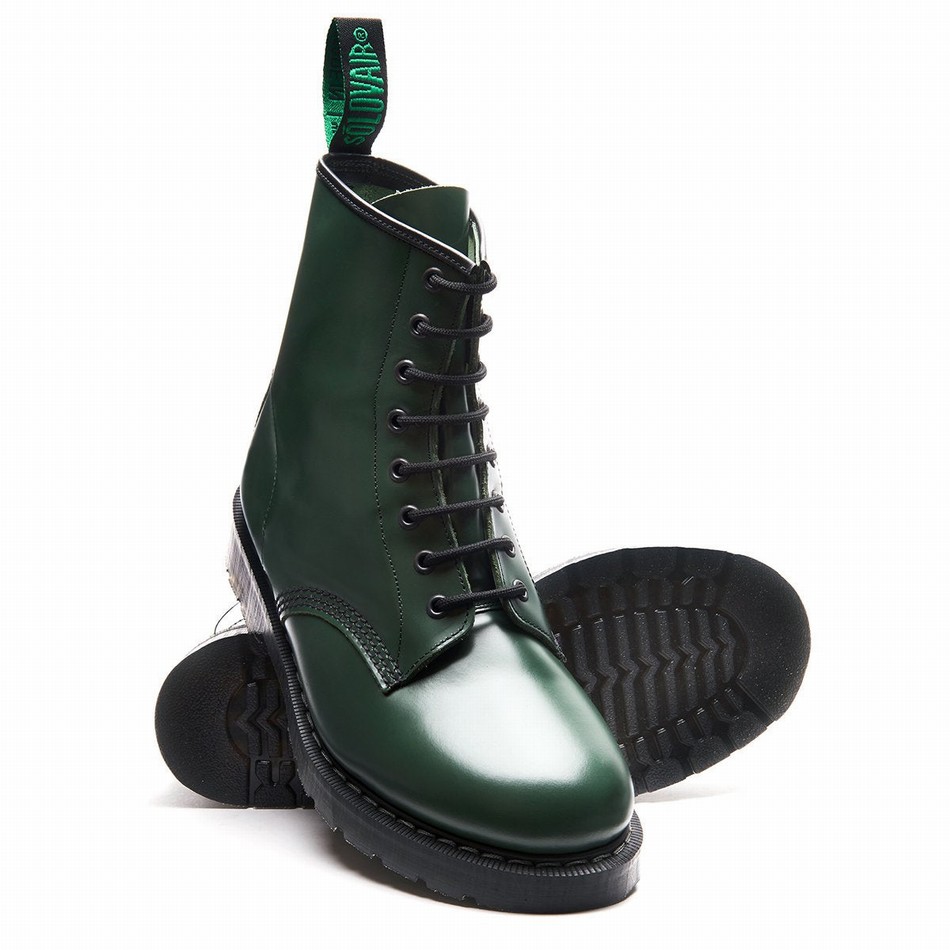Solovair Hi-Shine 8 Eye Uomo Stivali Derby Verdi | S8-551-GN-G-030