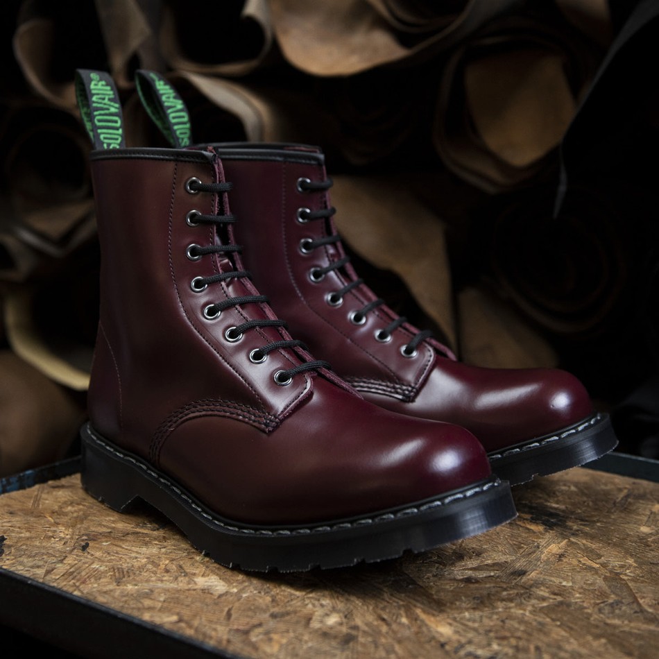 Solovair Hi-Shine 8 Eye Uomo Stivali Derby Rosse | S8-551-OX-G-030