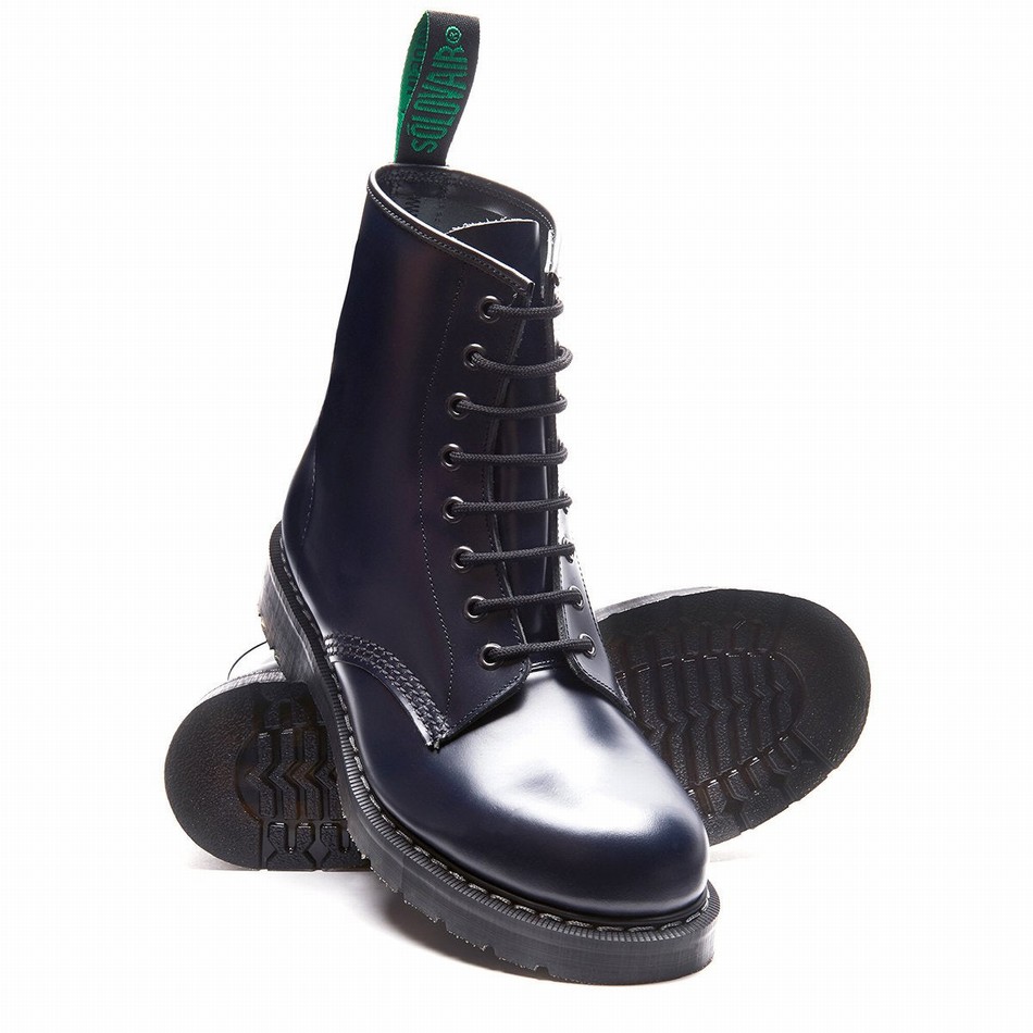 Solovair Hi-Shine 8 Eye Uomo Stivali Derby Blu Marino | S8-551-NV-G-035