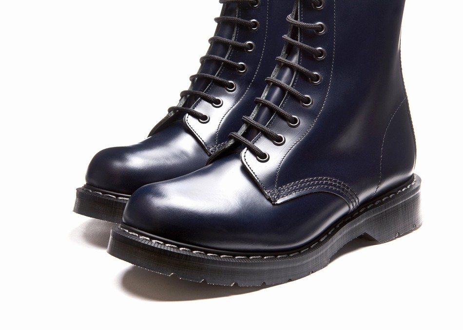 Solovair Hi-Shine 8 Eye Uomo Stivali Derby Blu Marino | S8-551-NV-G-035