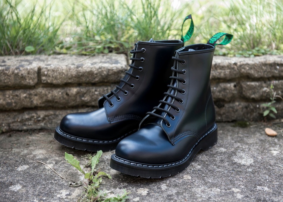 Solovair Hi-Shine 8 Eye Uomo Stivali Derby Blu Marino | S8-551-NV-G-035