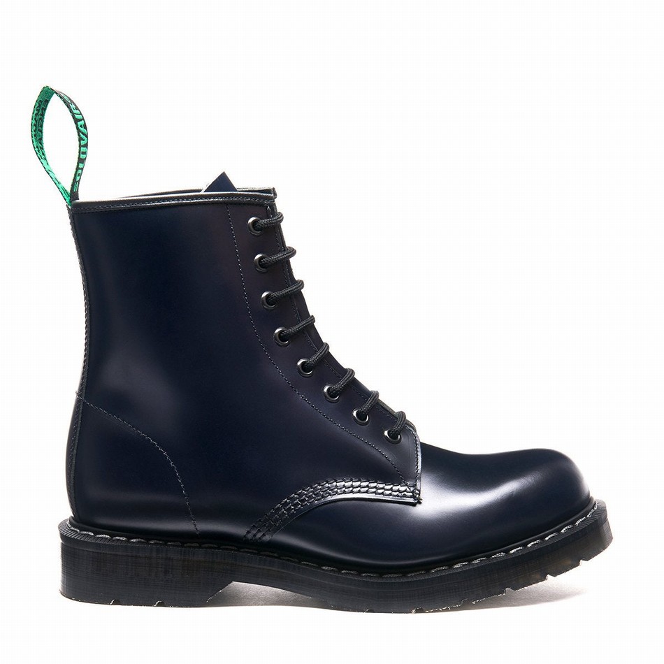 Solovair Hi-Shine 8 Eye Uomo Stivali Derby Blu Marino | S8-551-NV-G-035