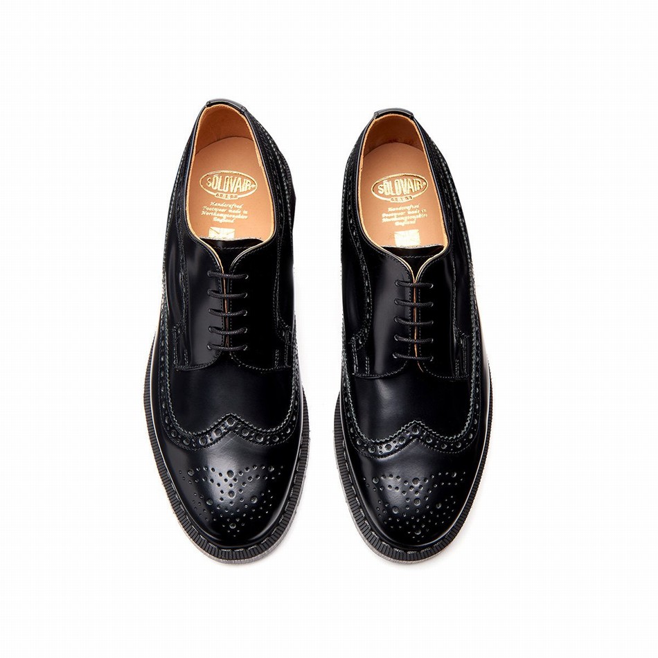 Solovair Hi-Shine American Donna Scarpe Brogue Nere | S5-812-BK-G-030