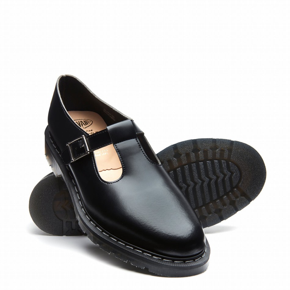 Solovair Hi-Shine Donna Scarpe Mary Jane Nere | S0-393-BK-G-030