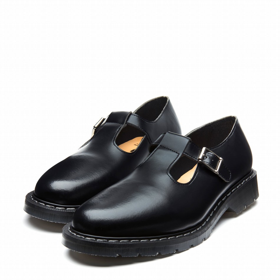 Solovair Hi-Shine Donna Scarpe Mary Jane Nere | S0-393-BK-G-030