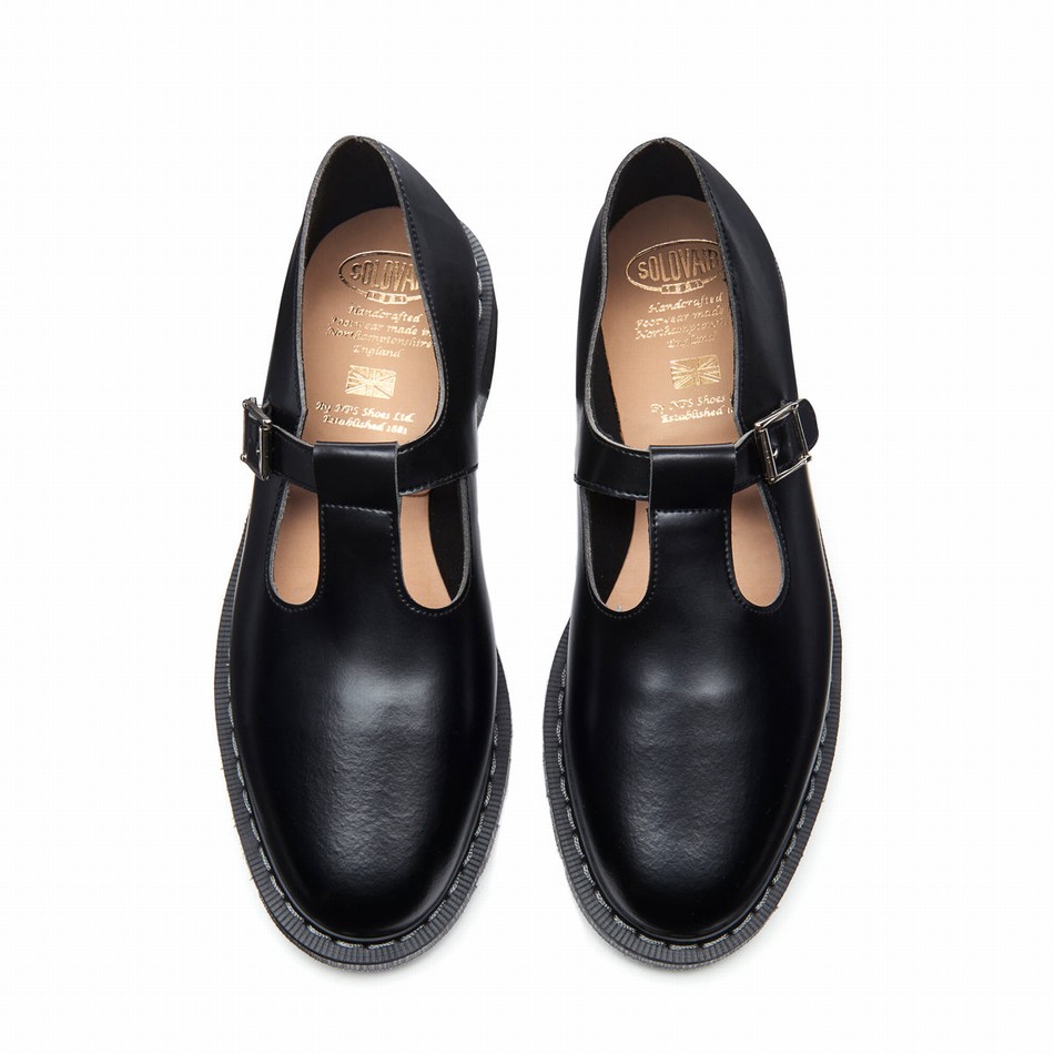 Solovair Hi-Shine Donna Scarpe Mary Jane Nere | S0-393-BK-G-030