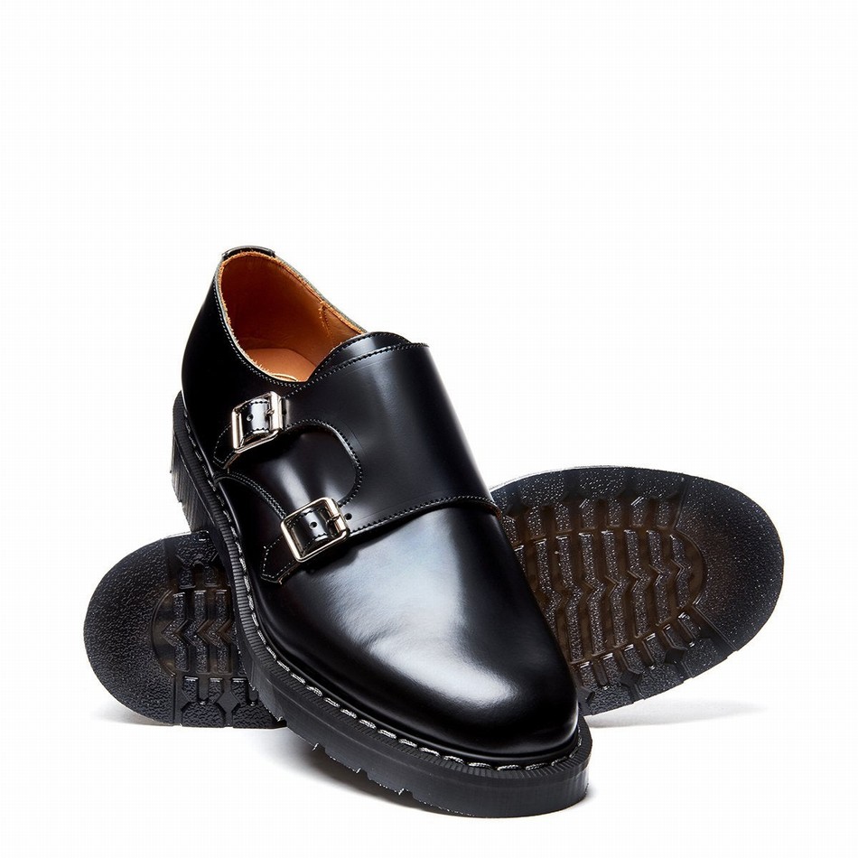 Solovair Hi-Shine Double Buckle Uomo Scarpe Monk Nere | S0-157-BK-G-030