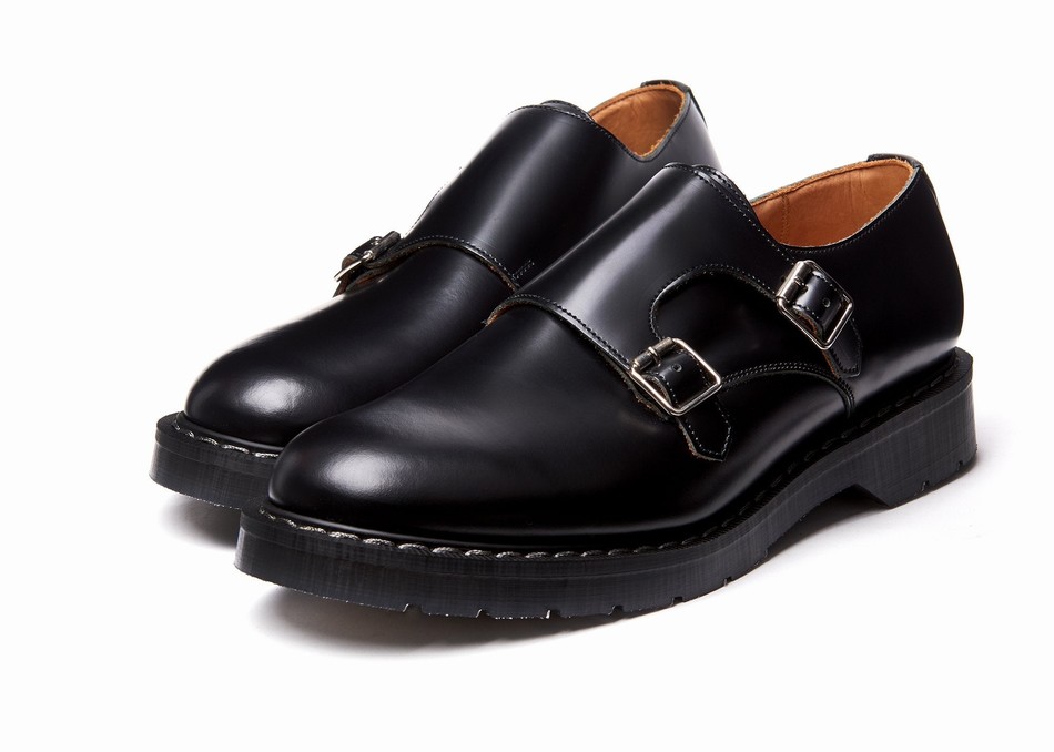 Solovair Hi-Shine Double Buckle Uomo Scarpe Monk Nere | S0-157-BK-G-030
