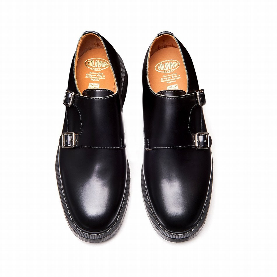 Solovair Hi-Shine Double Buckle Uomo Scarpe Monk Nere | S0-157-BK-G-030