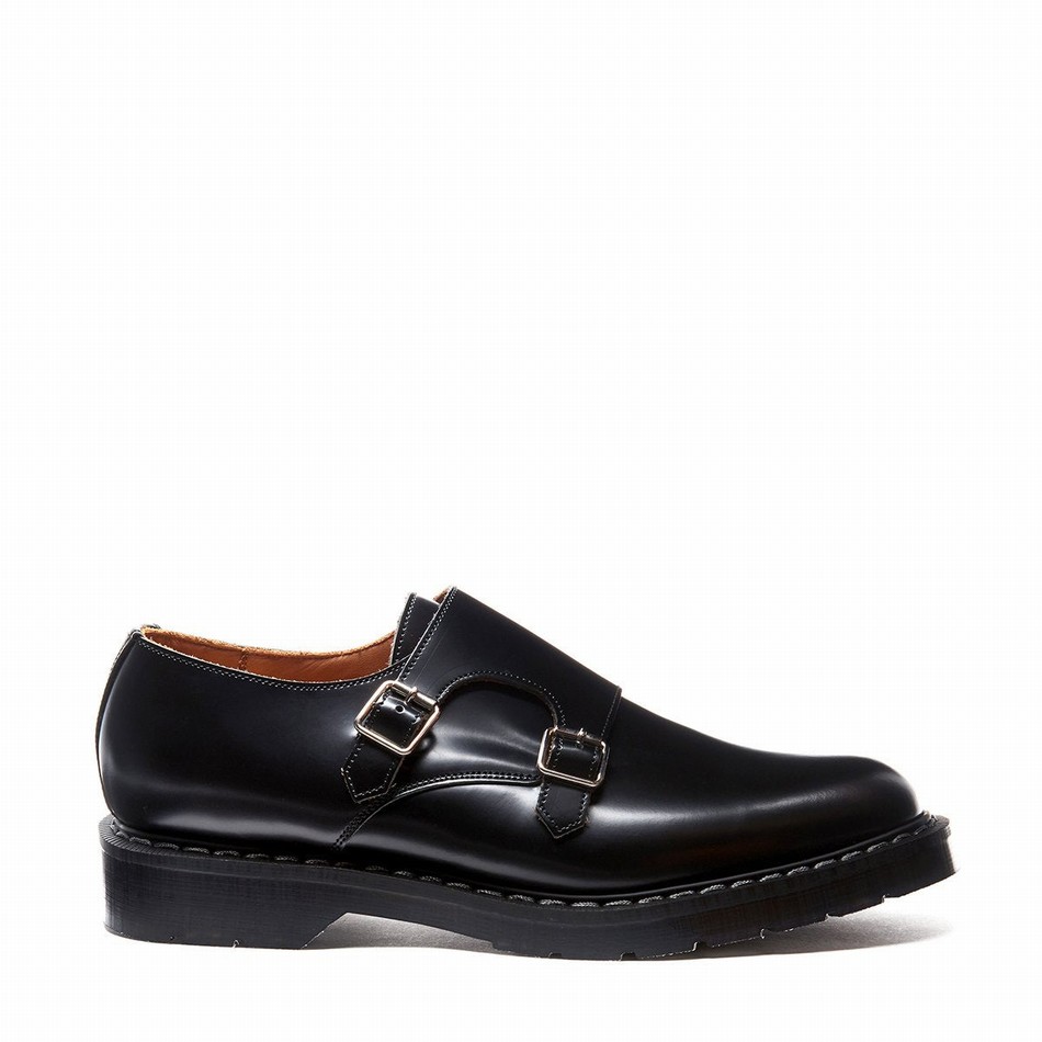 Solovair Hi-Shine Double Buckle Uomo Scarpe Monk Nere | S0-157-BK-G-030