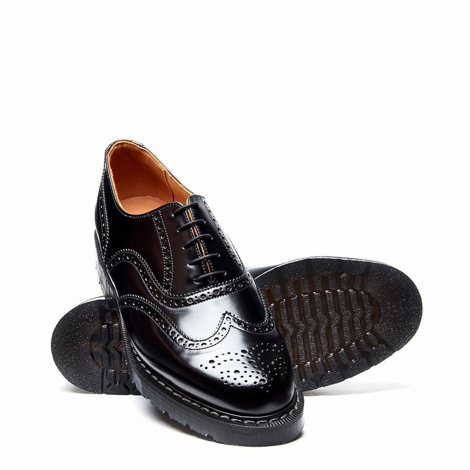 Solovair Hi-Shine English Donna Scarpe Brogue Nere | S5-811-BK-G-030