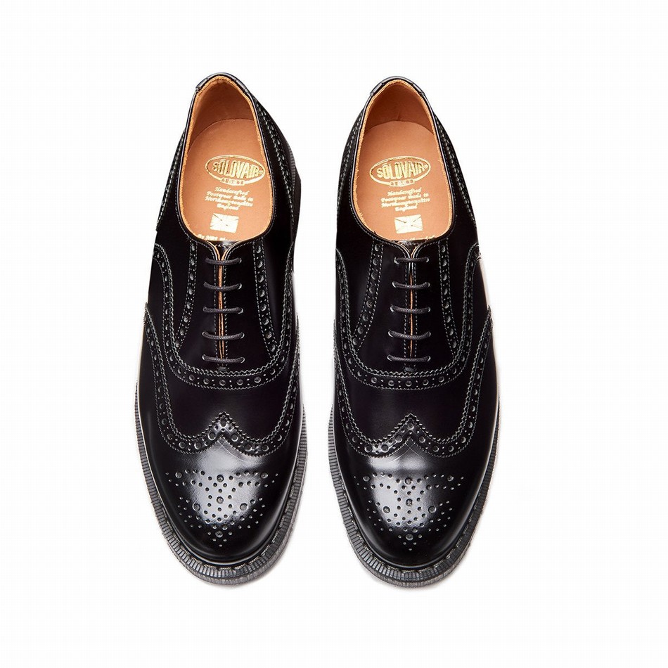 Solovair Hi-Shine English Donna Scarpe Brogue Nere | S5-811-BK-G-030
