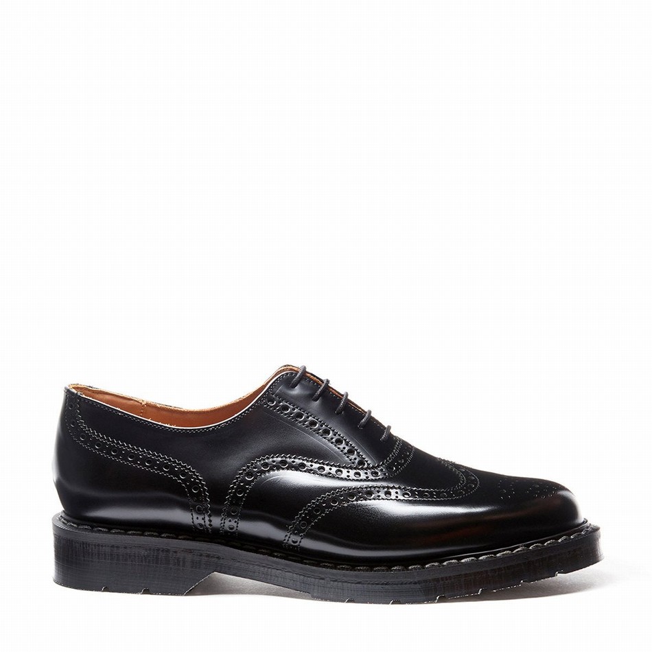 Solovair Hi-Shine English Donna Scarpe Brogue Nere | S5-811-BK-G-030