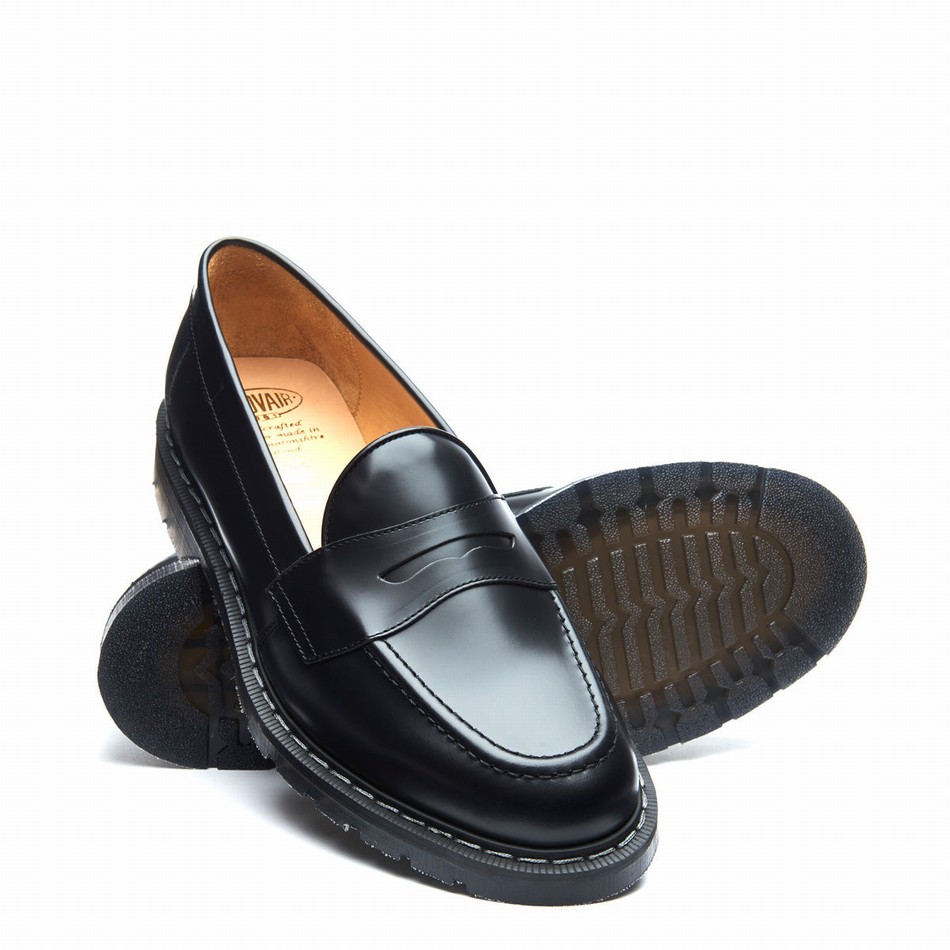 Solovair Hi-Shine Penny Donna Mocassini Nere | S0-970-BK-G-030