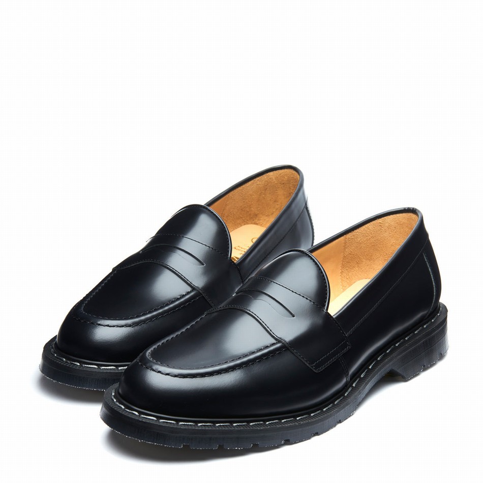 Solovair Hi-Shine Penny Donna Mocassini Nere | S0-970-BK-G-030