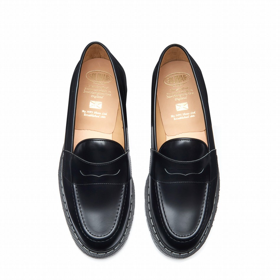 Solovair Hi-Shine Penny Donna Mocassini Nere | S0-970-BK-G-030