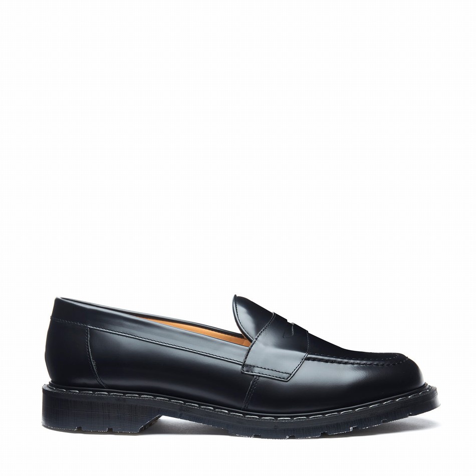 Solovair Hi-Shine Penny Donna Mocassini Nere | S0-970-BK-G-030