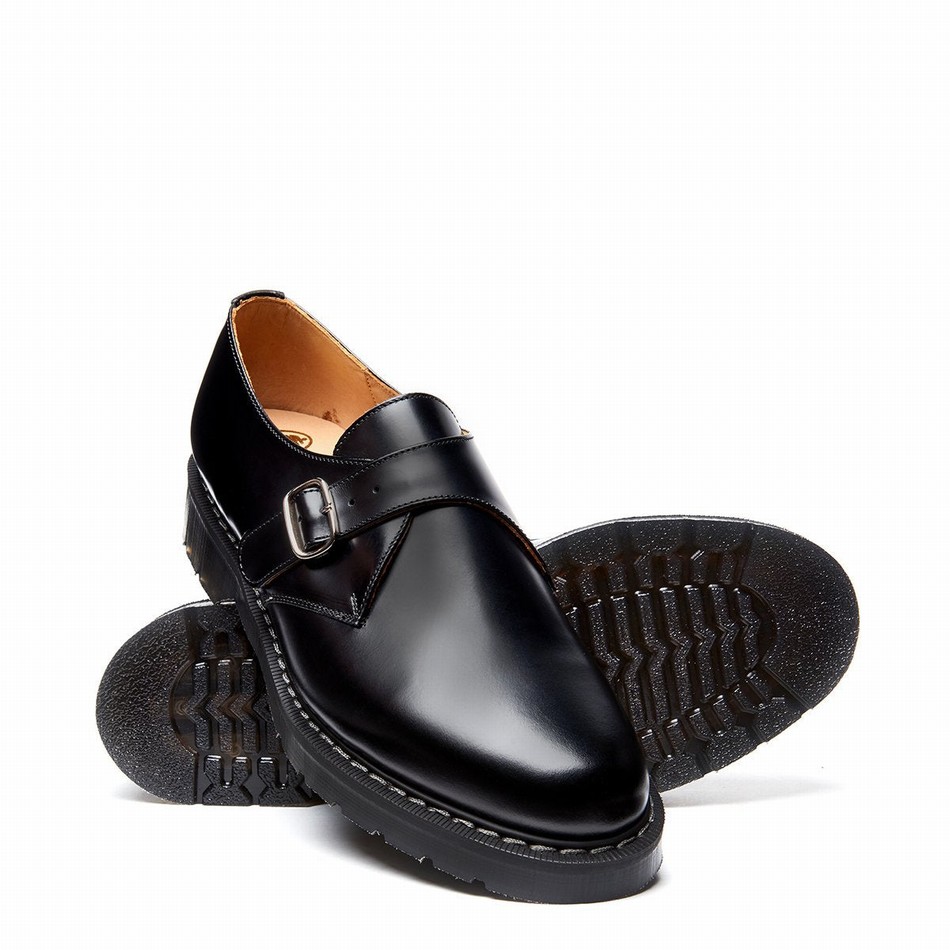 Solovair Hi-Shine Single Buckle Donna Scarpe Monk Nere | S0-060-BK-G-030