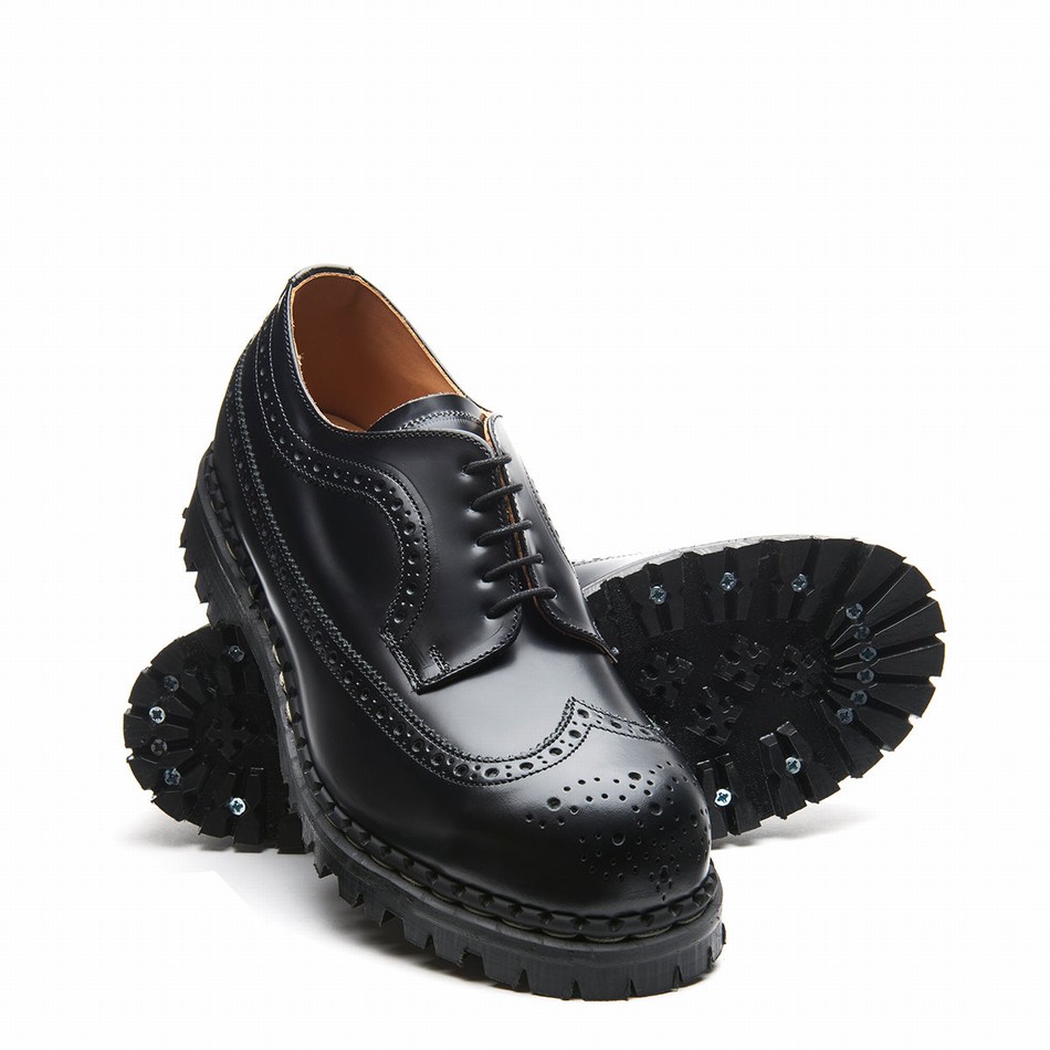 Solovair Hi-Shine Steel Toe American Donna Scarpe Brogue Nere | GF5-1812-BK-040