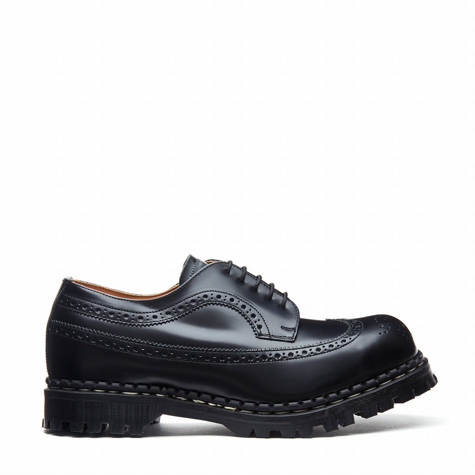 Solovair Hi-Shine Steel Toe American Donna Scarpe Brogue Nere | GF5-1812-BK-040