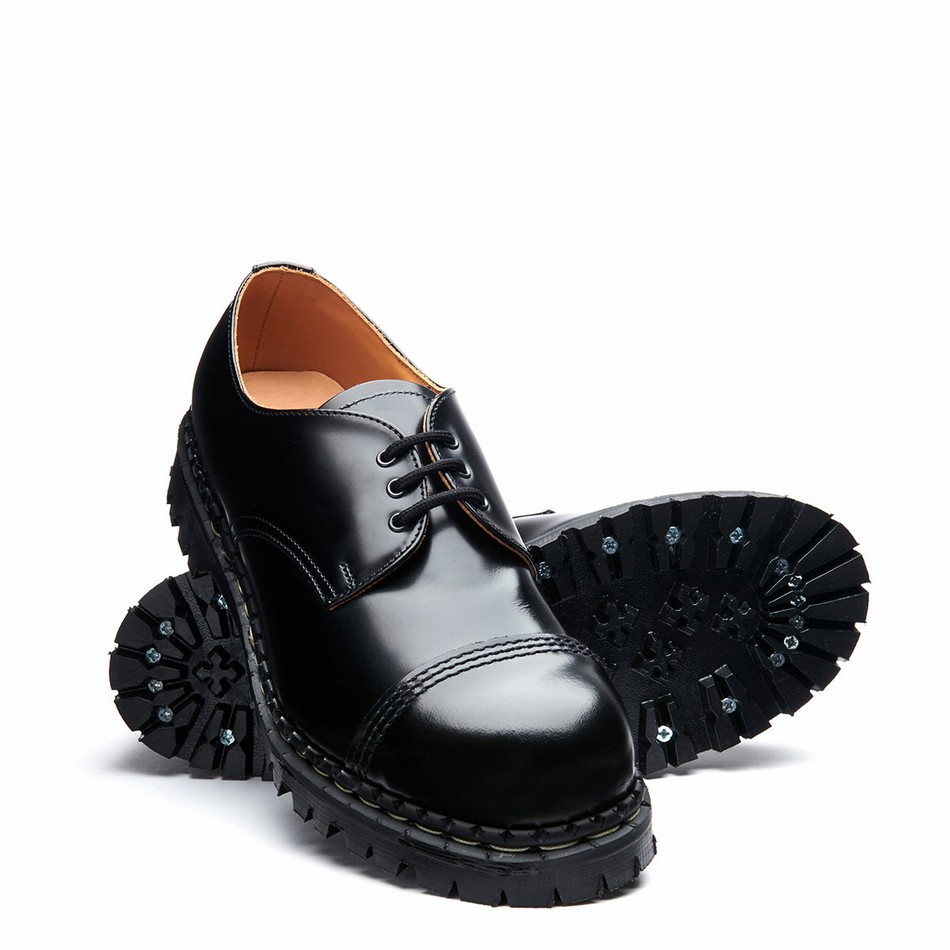 Solovair Hi-Shine Steel Toe Capped Donna Scarpe Gibson Nere | GF3-1370-BK-030