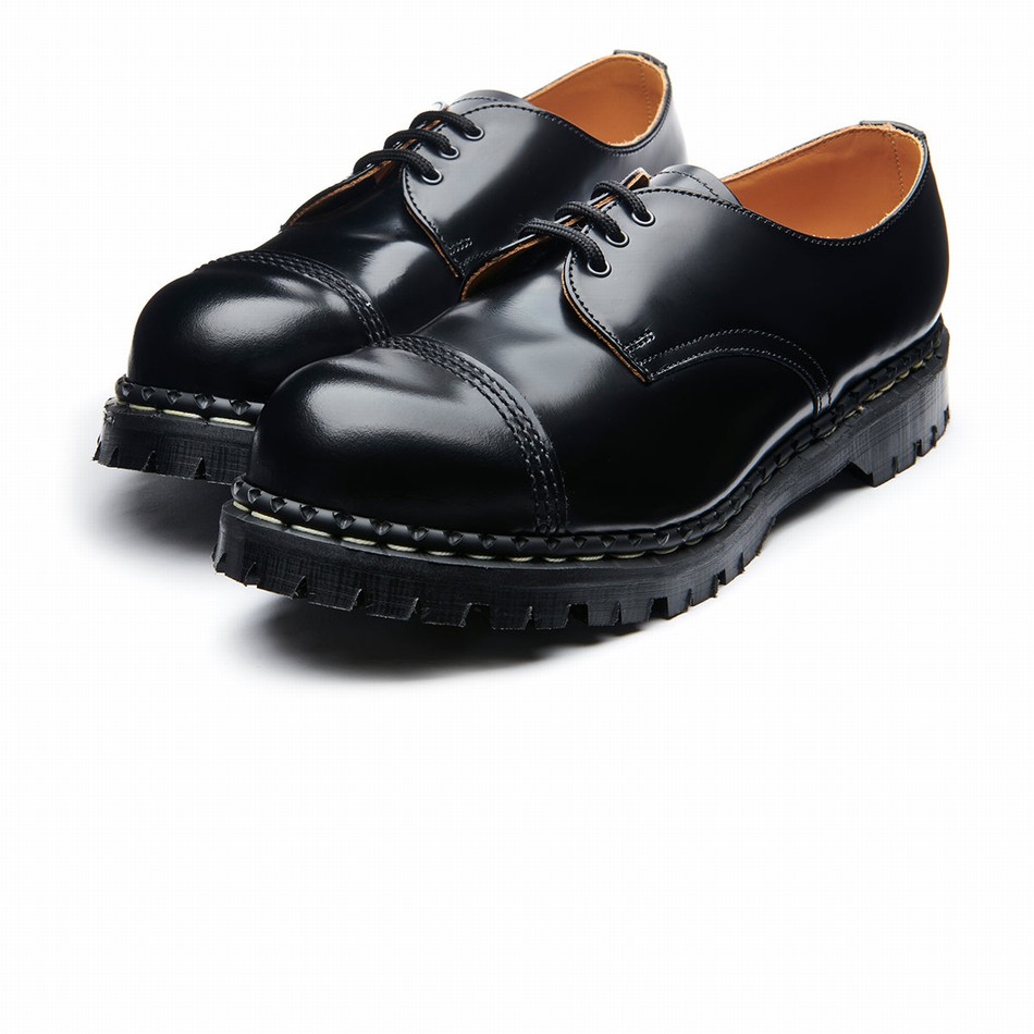Solovair Hi-Shine Steel Toe Capped Donna Scarpe Gibson Nere | GF3-1370-BK-030