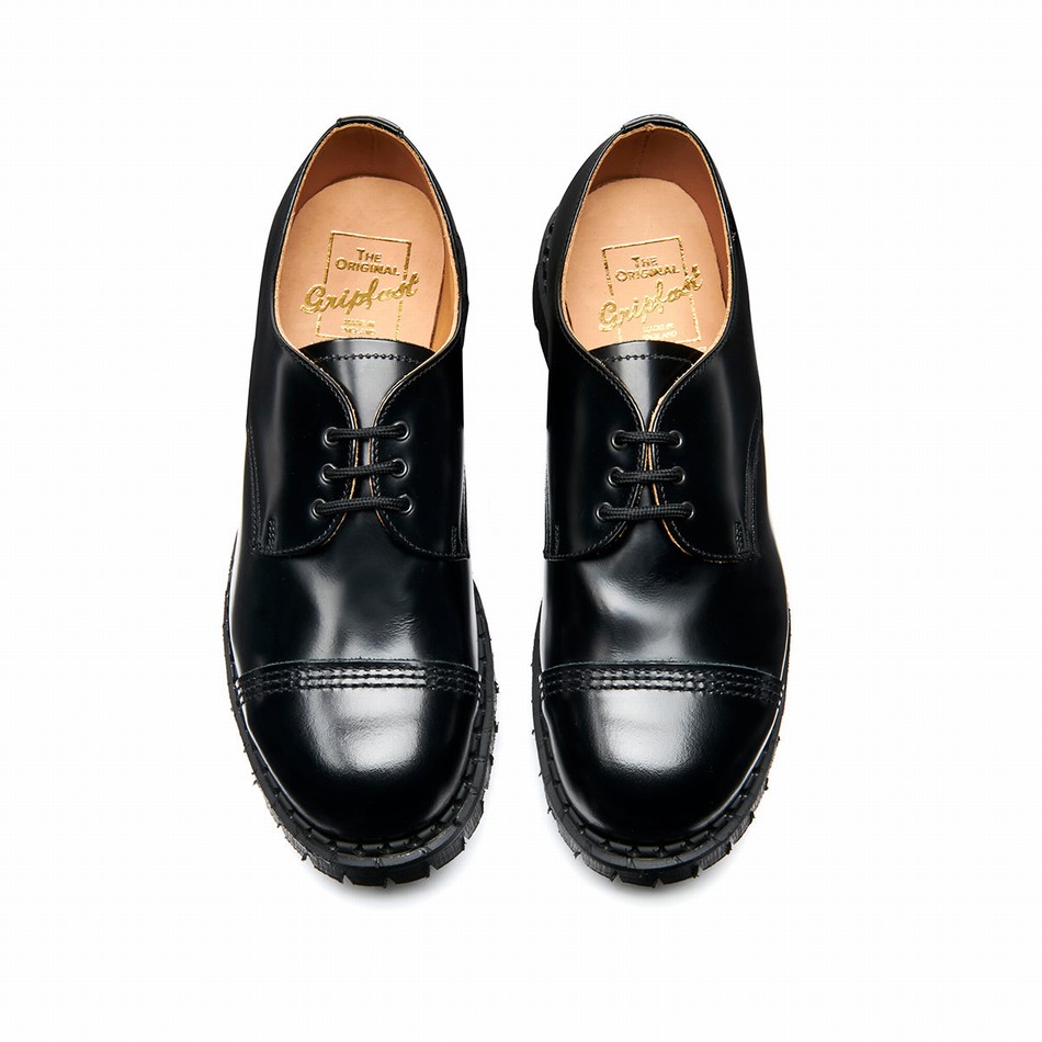 Solovair Hi-Shine Steel Toe Capped Donna Scarpe Gibson Nere | GF3-1370-BK-030