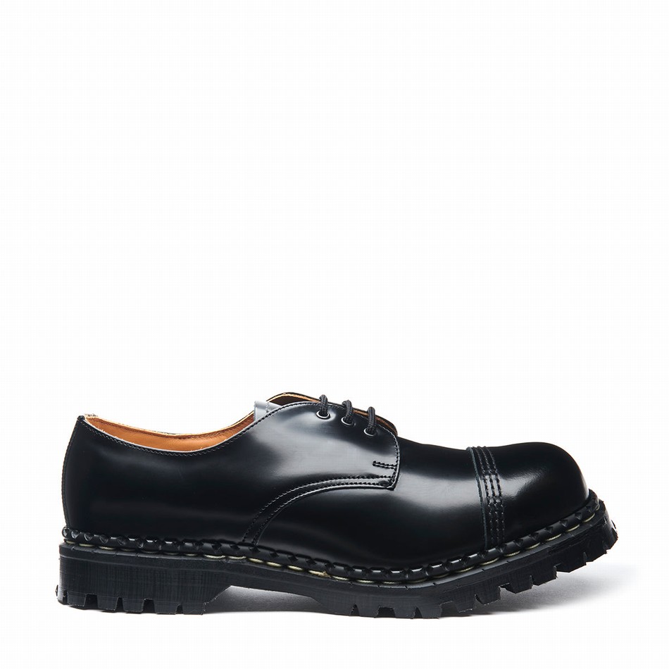 Solovair Hi-Shine Steel Toe Capped Donna Scarpe Gibson Nere | GF3-1370-BK-030