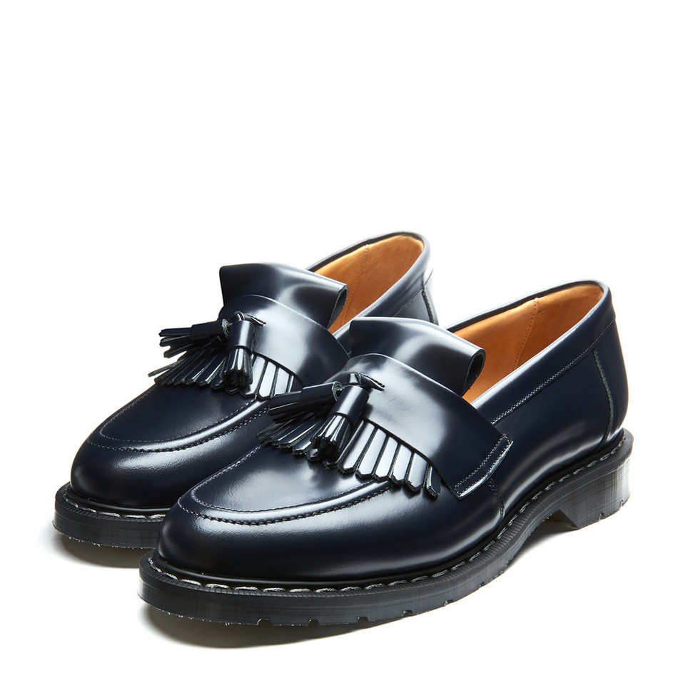 Solovair Hi-Shine Tassel Uomo Mocassini Blu Marino | S0-1022-NV-G-030