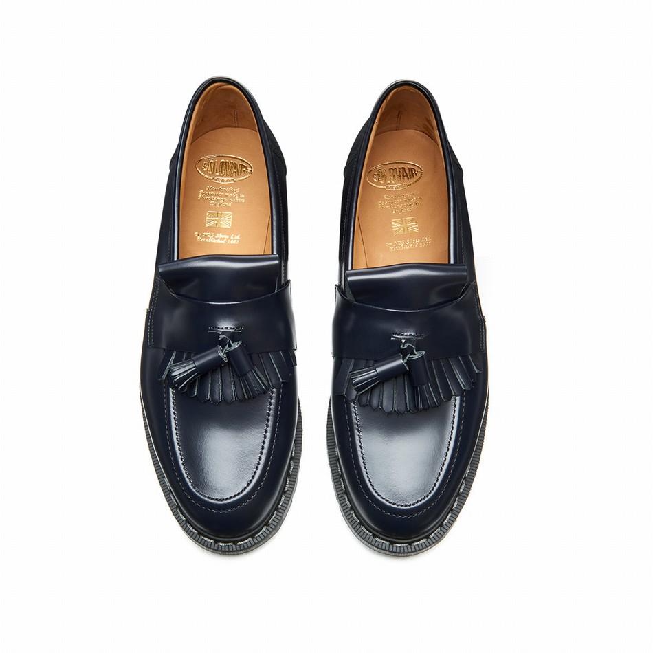 Solovair Hi-Shine Tassel Uomo Mocassini Blu Marino | S0-1022-NV-G-030