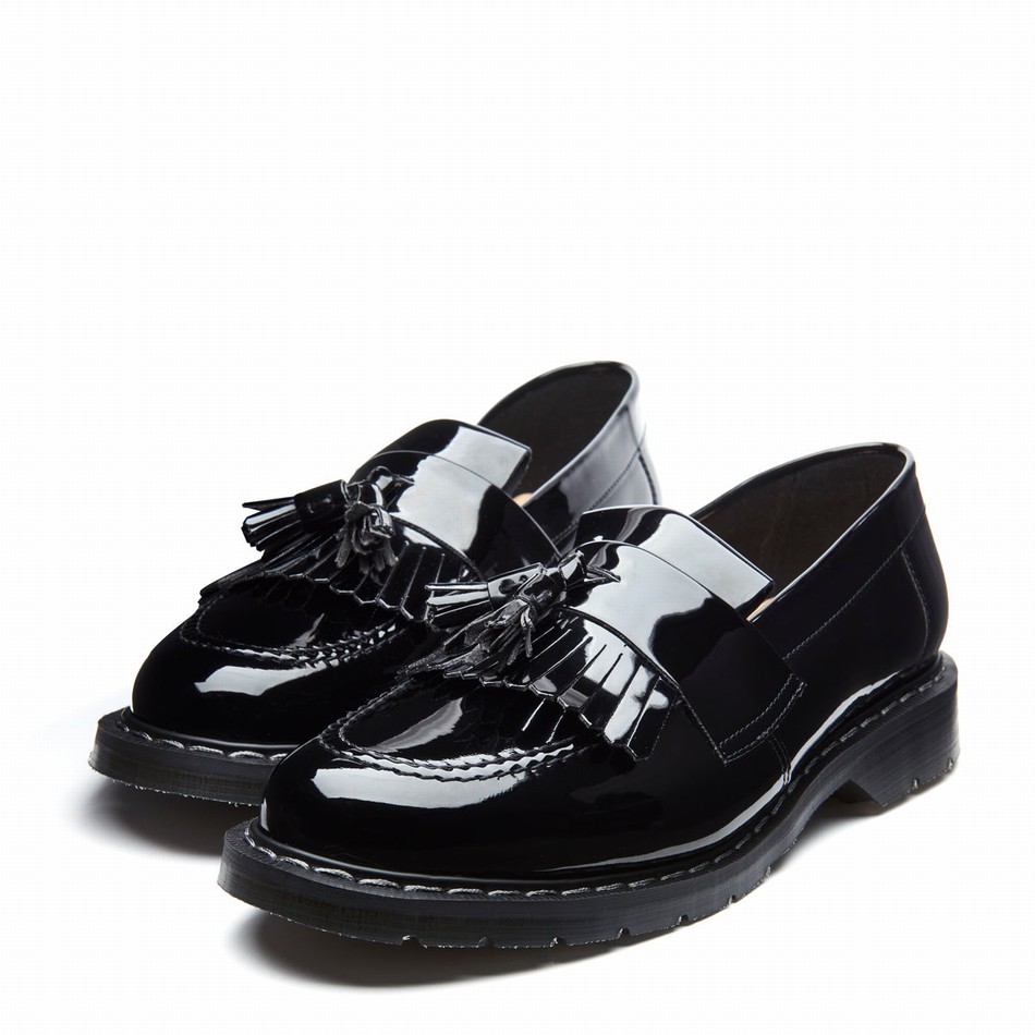 Solovair Patent Tassel Uomo Mocassini Nere | S0-1022-BK-PT-G-030