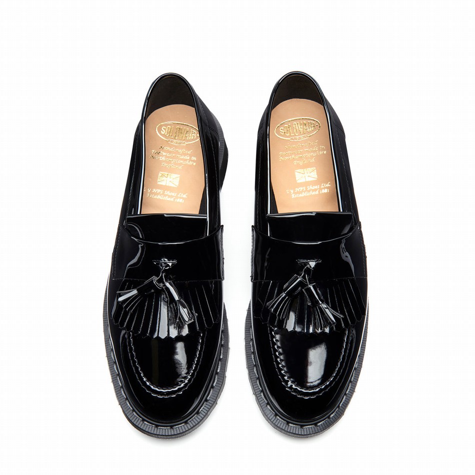 Solovair Patent Tassel Uomo Mocassini Nere | S0-1022-BK-PT-G-030