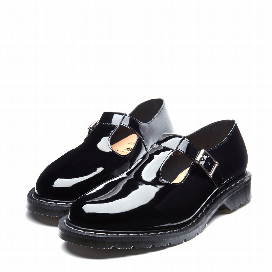 Solovair Patent Uomo Scarpe Mary Jane Nere | S0-393-BK-PT-G-030