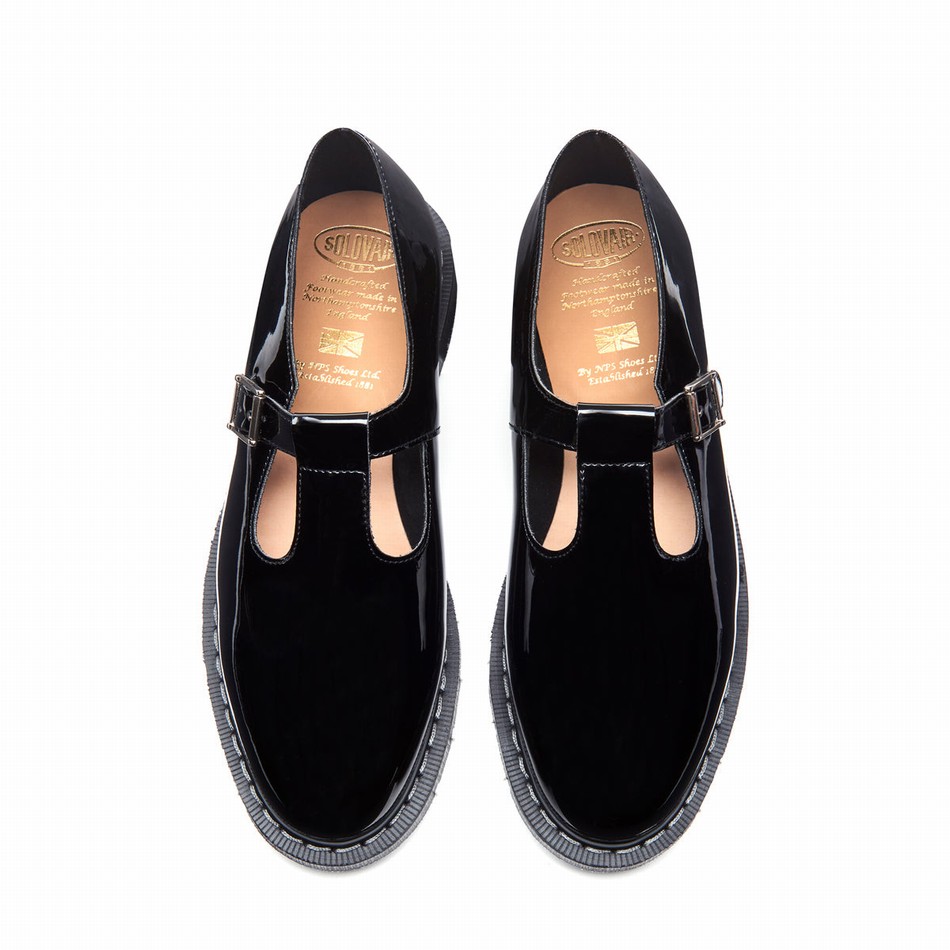 Solovair Patent Uomo Scarpe Mary Jane Nere | S0-393-BK-PT-G-030